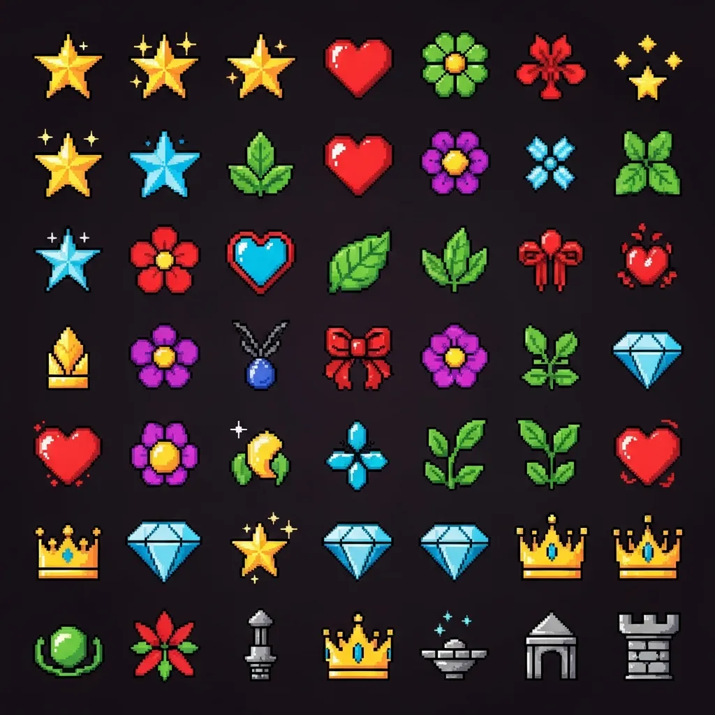Pixel art decorative icons